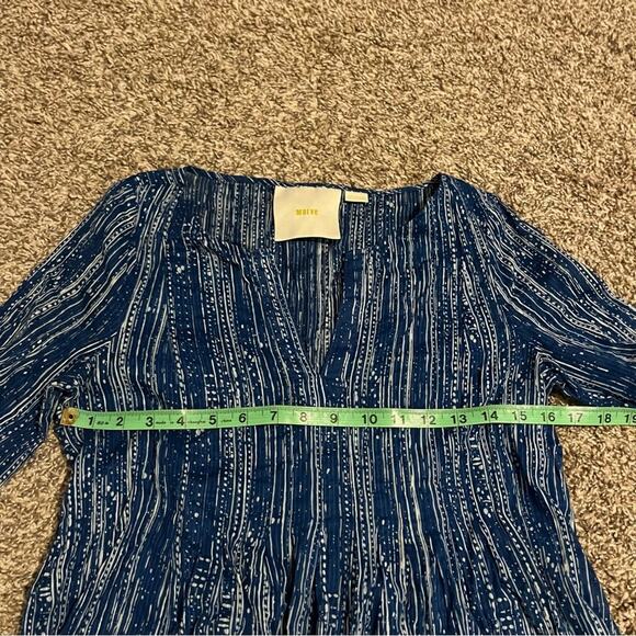 Maeve Anthropologie Short Sleeve Orchid Island Blue Split Neck Pleated Top Sz 2 - Picture 8 of 8